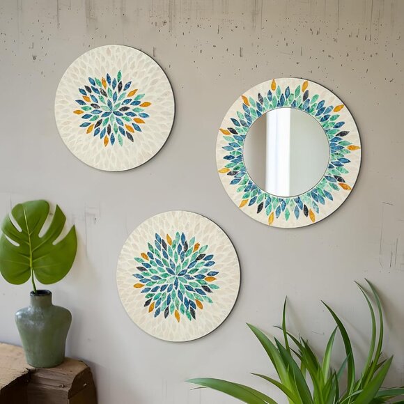 NWT TEIPAI  Jewel-Tone Mother of Pearl Mirror Wall Decor - Picture 5 of 14